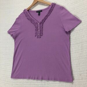 Lauren Ralph Lauren Ruffle Neck Top Button Lavender Blouse Plus Size 1X‎